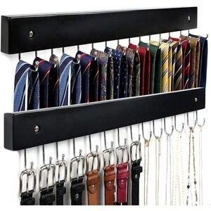 Set of 2 Black Metal Belt Tie Scarf Organizer Wall Mount Hanger Rack 11 Hooks